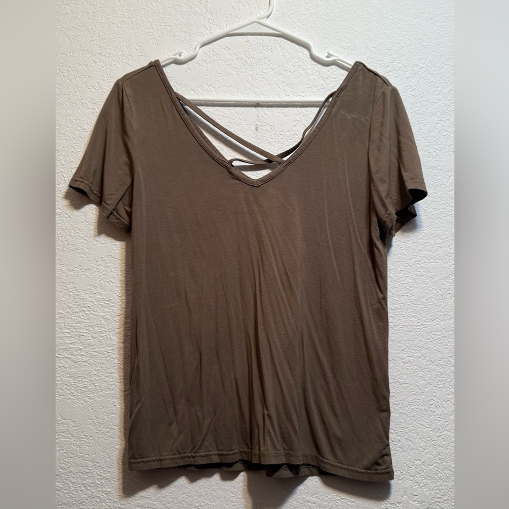 Green Short sleeve Criss Cross Neck